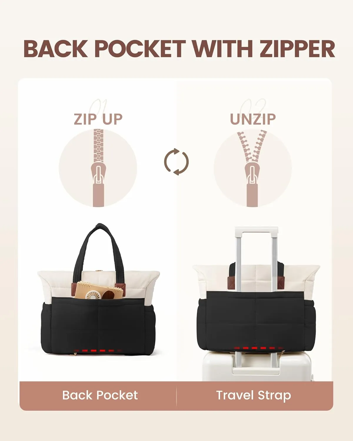 LOVEVOOK Tote Bag for Women,Light Puffer Tote Bag with Multi-pockets,Stylish Carry on Laptop Bags for Daily,Travel,Work,Gym