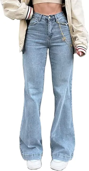 LQI Women's High Waist Baggy Boyfriend Jeans Distressed Wide Leg Denim Pants