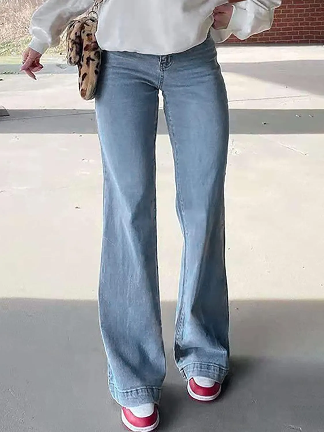 LQI Women's High Waist Baggy Boyfriend Jeans Distressed Wide Leg Denim Pants