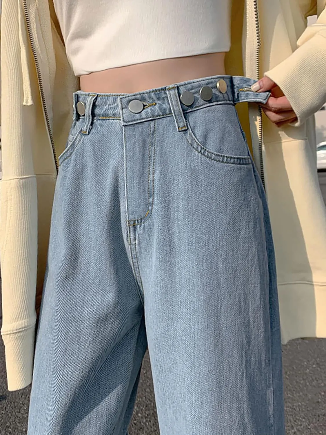 LQI Women's High Waist Baggy Boyfriend Jeans Distressed Wide Leg Denim Pants