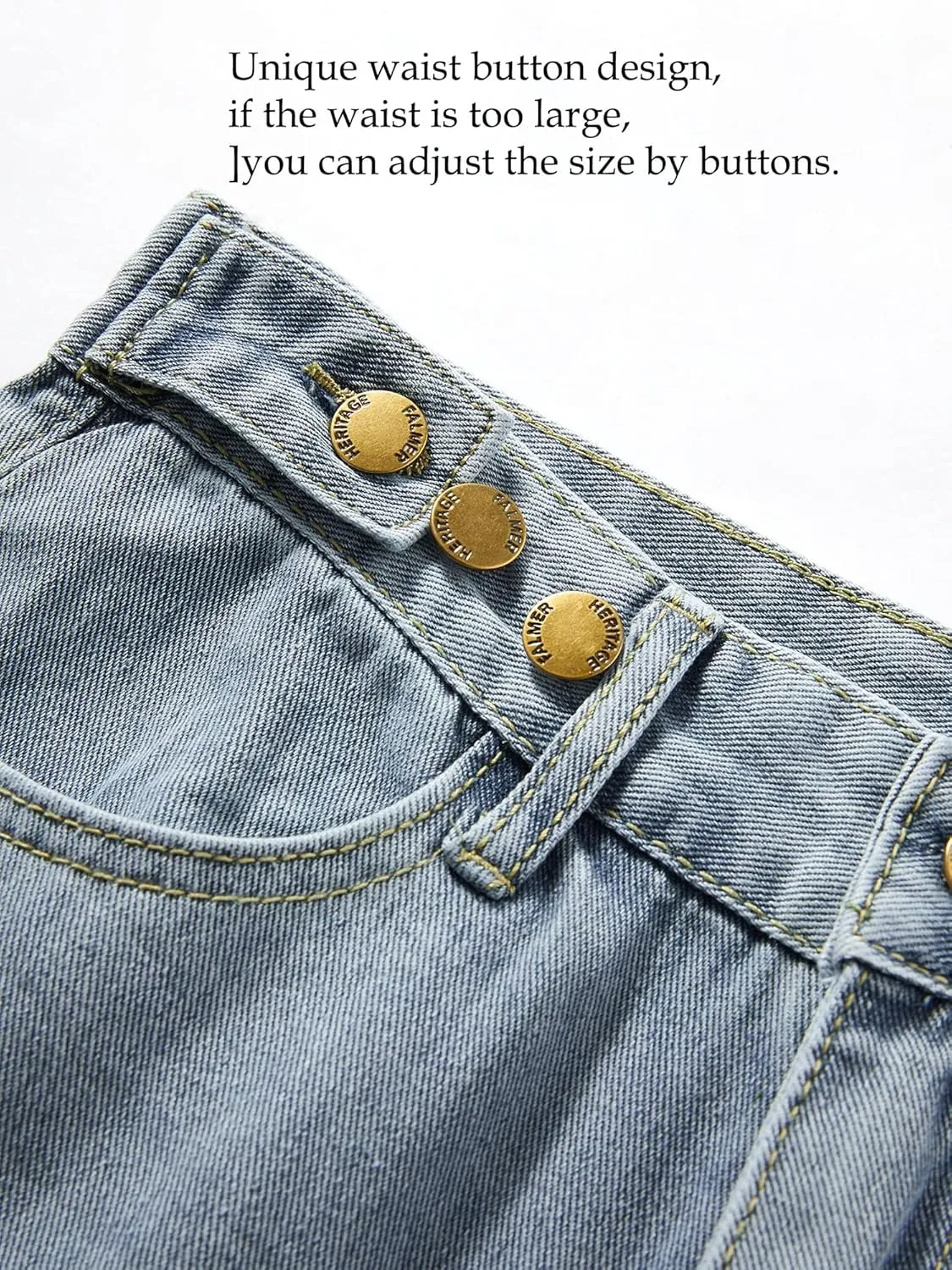 LQI Women's High Waist Baggy Boyfriend Jeans Distressed Wide Leg Denim Pants