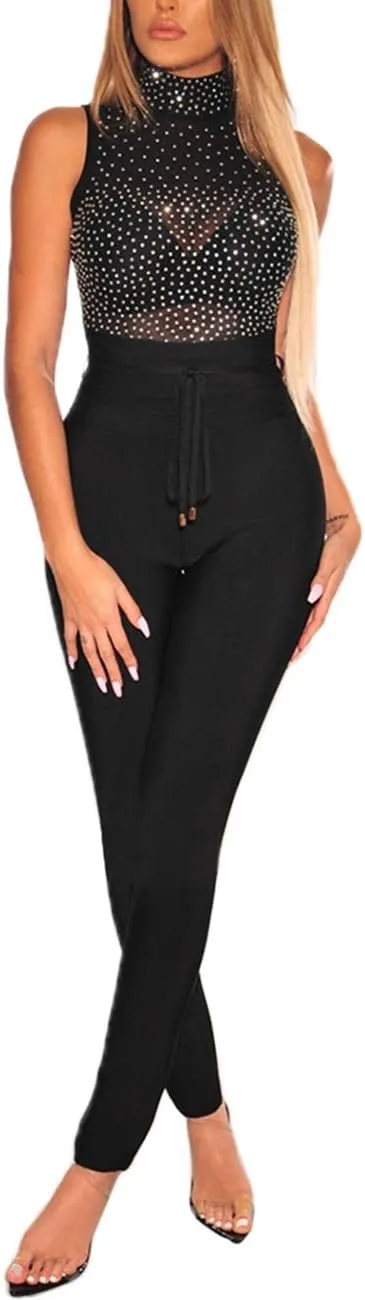 Lrady Women's Sheer Mesh Turtleneck Neck See Through Leotard Bodysuit Body Tops