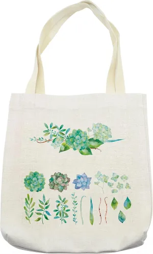 Lunarable Succulent Tote Bag, Colorful Floral Collection Leaves and Flowers Watercolor Botany Drawing Print, Cloth Linen Reusable Bag for Shopping Groceries Books Beach Travel & More, Cream