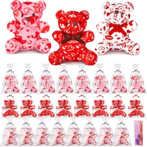 Lunmonc 36 Pcs Valentine's Day Heart Pattern Love Bears with Gift Bag for Valentine's Day Gifts Birthday Party Favors Mini Stuffed Animal Toys Keychains for Valentines Party, 4 Inches, Red Pink White