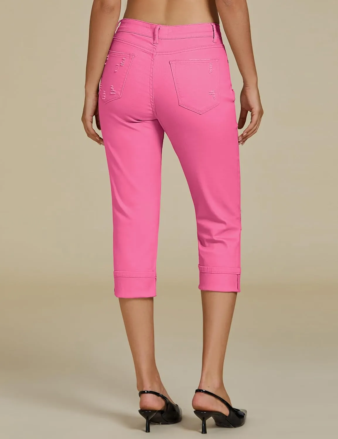 luvamia Capri Jeans for Women Stretch High Waisted Distressed Denim Capris Ripped Skinny Cropped Pants