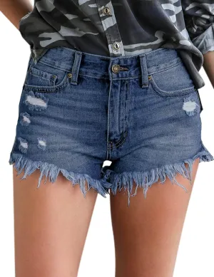 luvamia Women Casual High Waisted Denim Shorts Frayed Raw Hem Ripped Jeans Shorts
