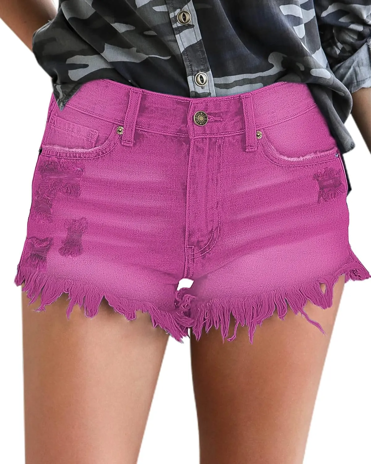 luvamia Women Casual High Waisted Denim Shorts Frayed Raw Hem Ripped Jeans Shorts