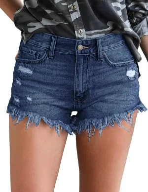 luvamia Women Casual High Waisted Denim Shorts Frayed Raw Hem Ripped Jeans Shorts