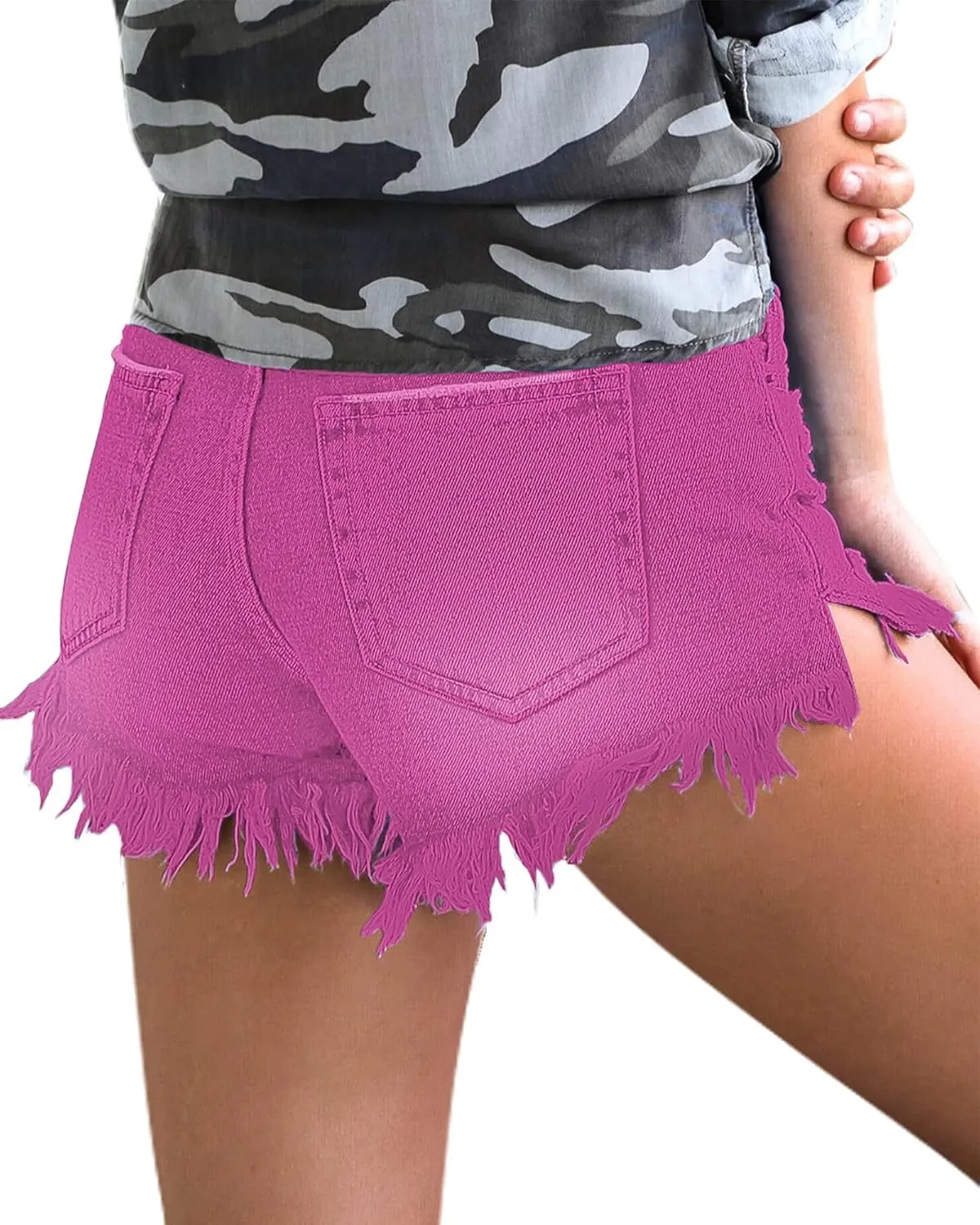 luvamia Women Casual High Waisted Denim Shorts Frayed Raw Hem Ripped Jeans Shorts