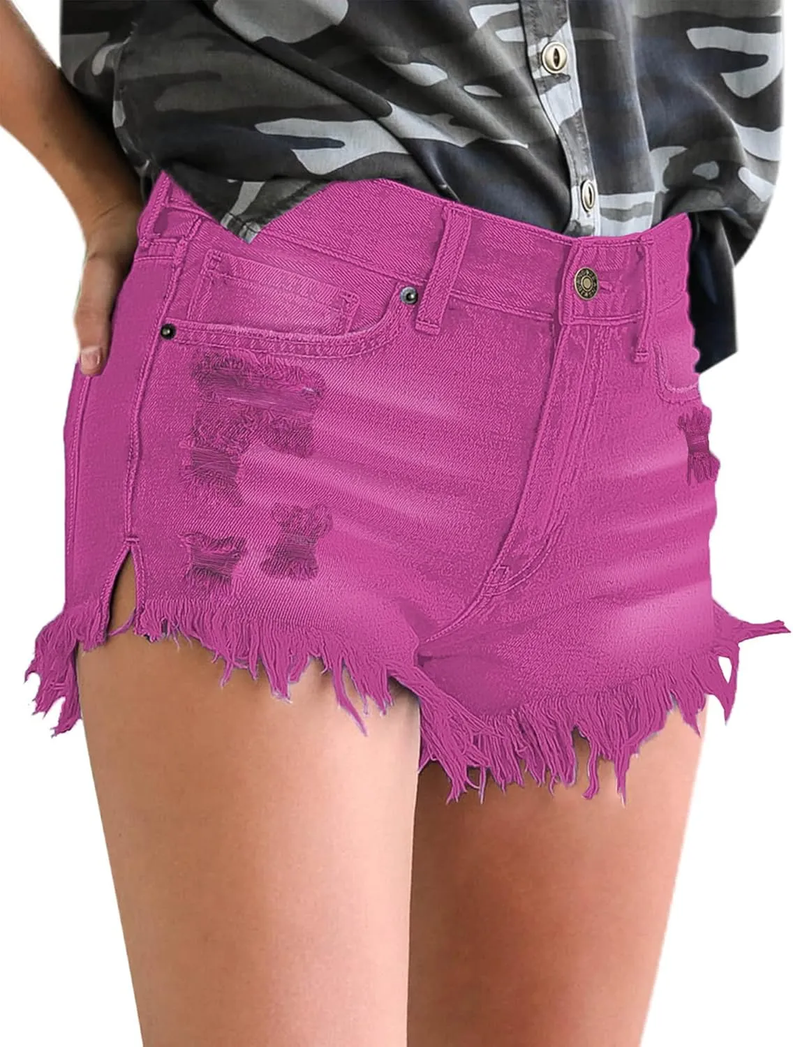 luvamia Women Casual High Waisted Denim Shorts Frayed Raw Hem Ripped Jeans Shorts