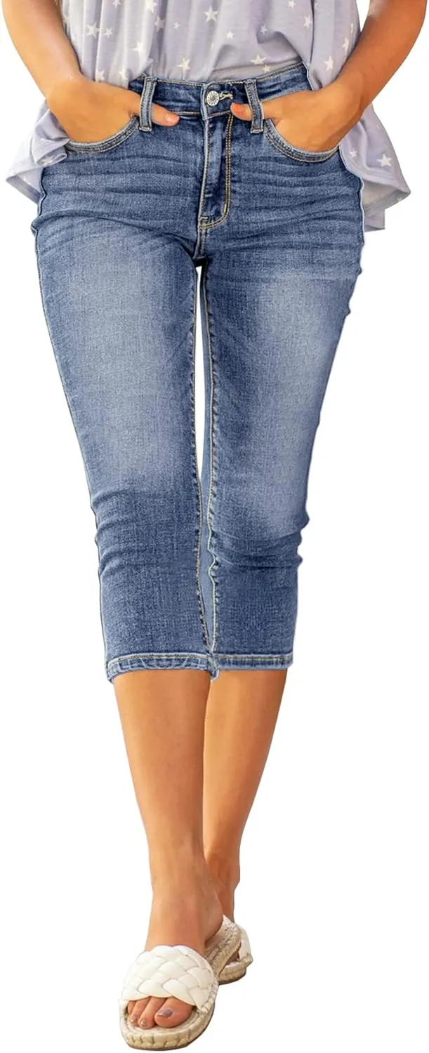 luvamia Womens Capri Jeans for Women High Waisted Skinny Ripped Jean Denim Pants