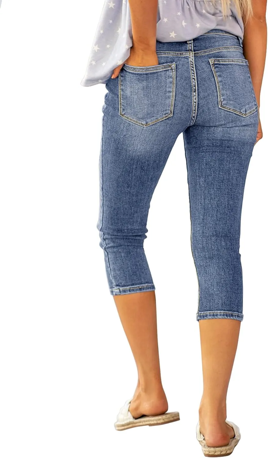 luvamia Womens Capri Jeans for Women High Waisted Skinny Ripped Jean Denim Pants