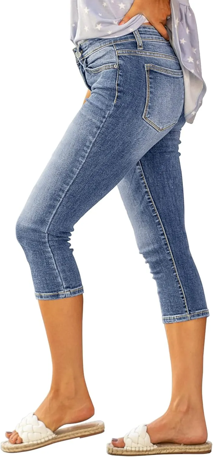 luvamia Womens Capri Jeans for Women High Waisted Skinny Ripped Jean Denim Pants