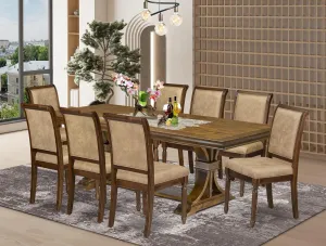 Luxe by East West Furniture LECY9-AWA-28 9-Piece Dining Room Set Consists of a Dining Table and 8 Beige Polyester Fabric Kitchen Chairs with High Back - Antique Walnut Finish
