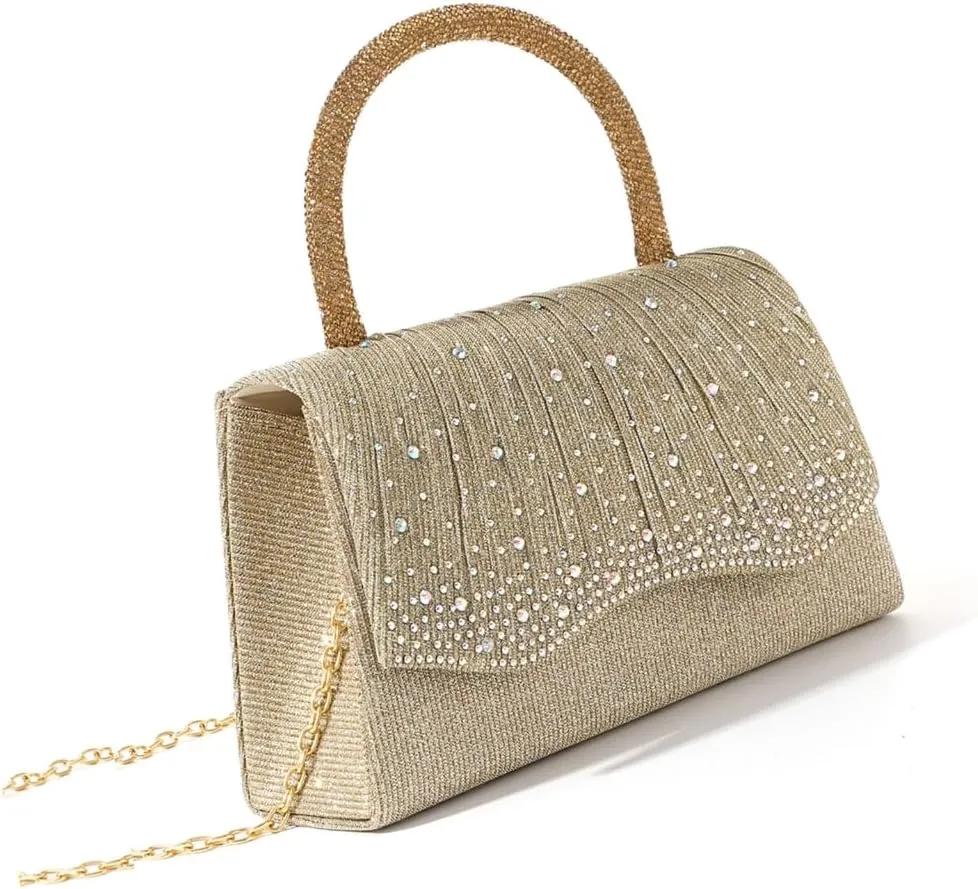 Luxury Evening Bag With Delicate Chain Pleated Handbag Shoulder Purse for Wedding Party and Celebrations