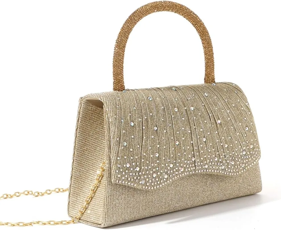 Luxury Evening Bag With Delicate Chain Pleated Handbag Shoulder Purse for Wedding Party and Celebrations