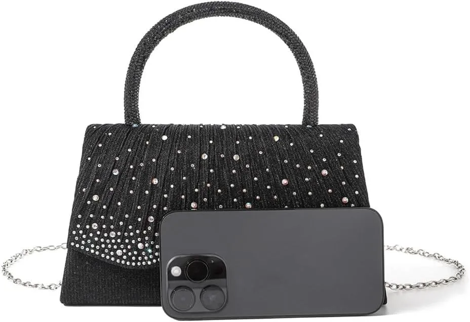 Luxury Evening Bag With Delicate Chain Pleated Handbag Shoulder Purse for Wedding Party and Celebrations
