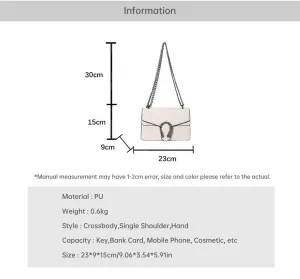 Lychee Print Crossbody Bag with Chain Strap, Metal Buckle Square Purse,Multiple Colors