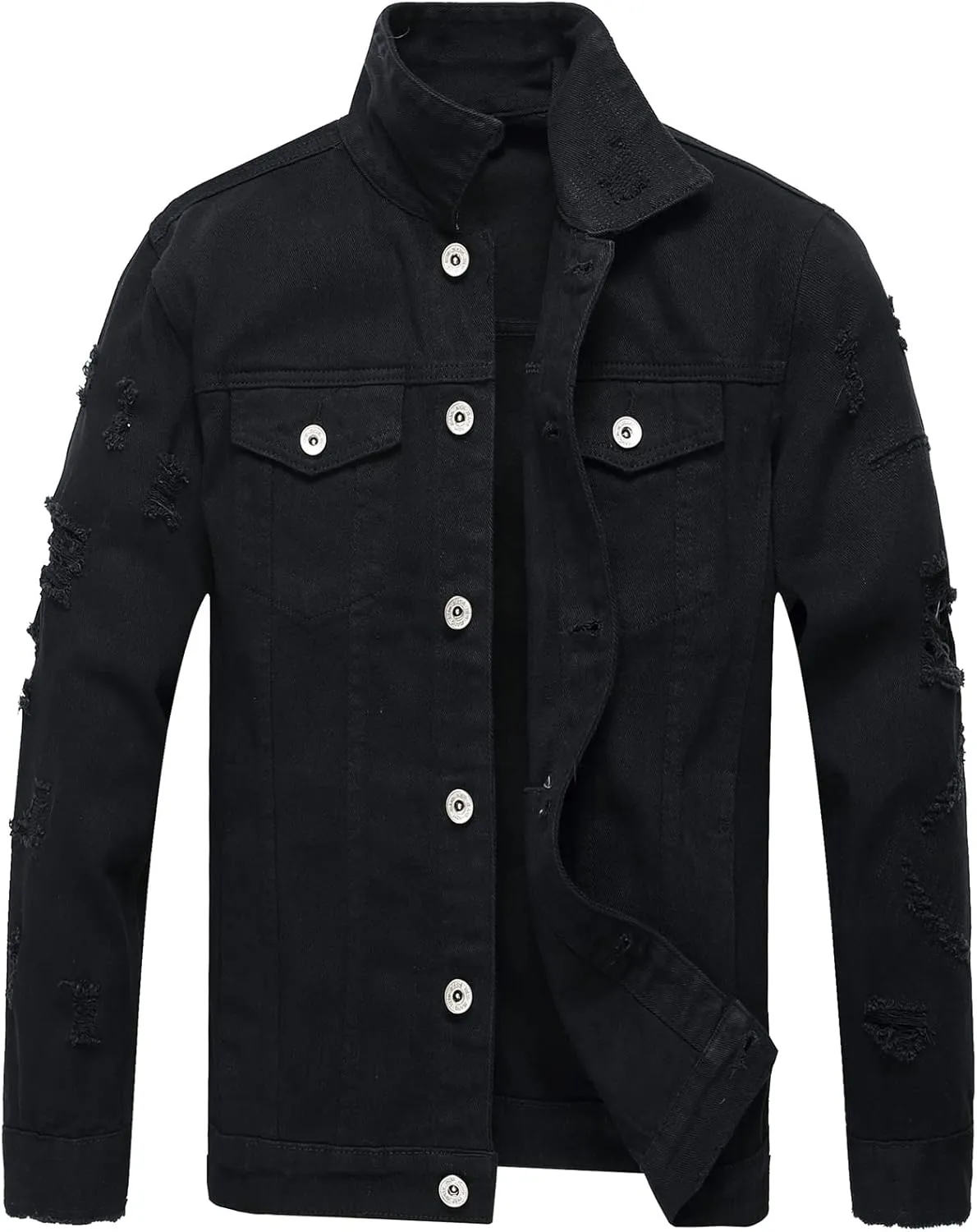 LZLER Men's Denim Jackets Distressed Destroyed Classic Vintage Slim Fit Ripped 2024 Fashion Trendy Trucker Jean Jackets