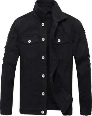 LZLER Men's Denim Jackets Distressed Destroyed Classic Vintage Slim Fit Ripped 2024 Fashion Trendy Trucker Jean Jackets