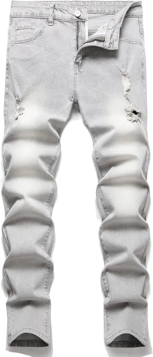 LZLER Mens Ripped Jeans,Distressed Destroyed Slim Fit Straight Leg Denim Pant with Holes
