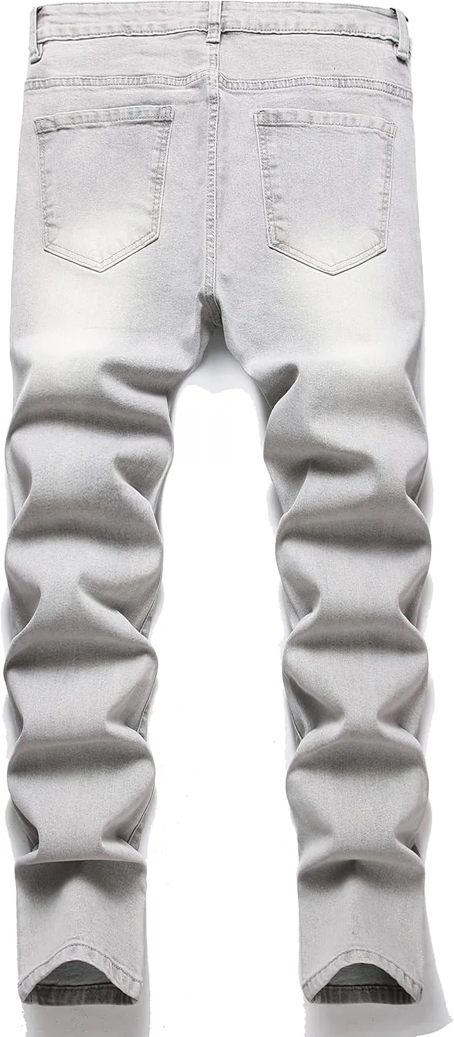 LZLER Mens Ripped Jeans,Distressed Destroyed Slim Fit Straight Leg Denim Pant with Holes