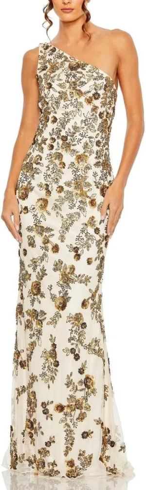 Mac Duggal Womens Embellished One Shoulder Evening Dress