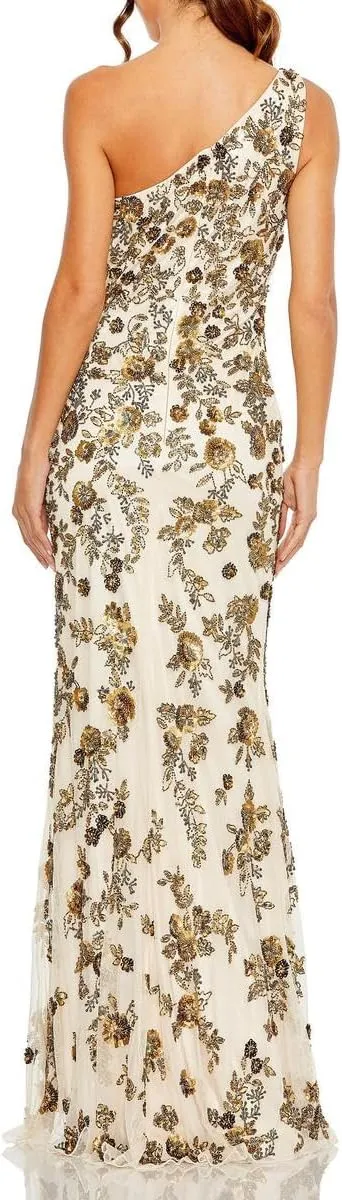 Mac Duggal Womens Embellished One Shoulder Evening Dress