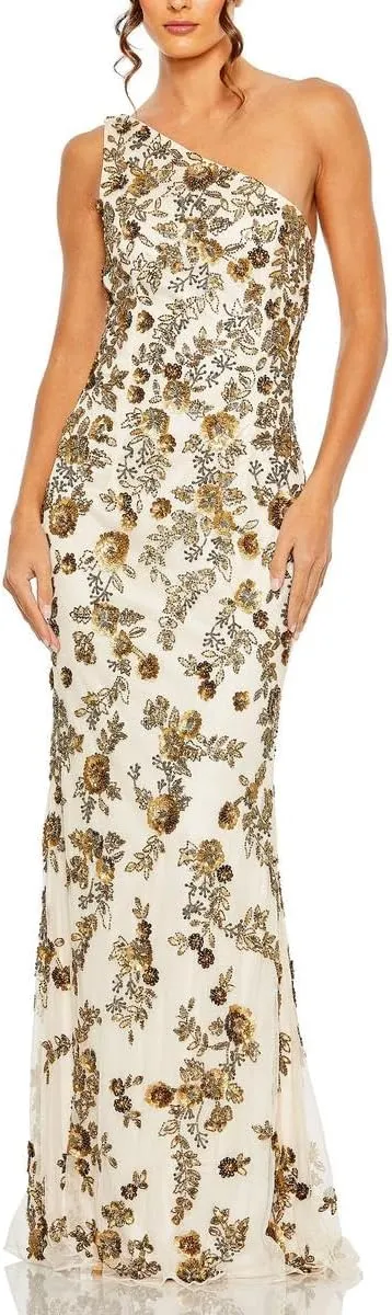 Mac Duggal Womens Embellished One Shoulder Evening Dress