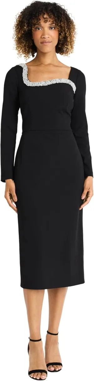 Maggy London Women's One-Shoulder Midi Dress with Curved Neckline