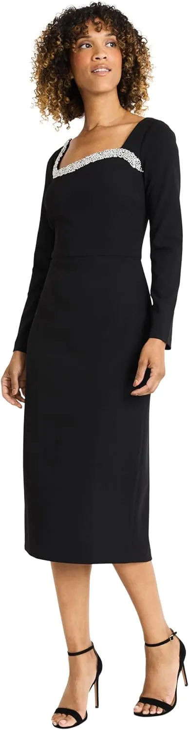 Maggy London Women's One-Shoulder Midi Dress with Curved Neckline