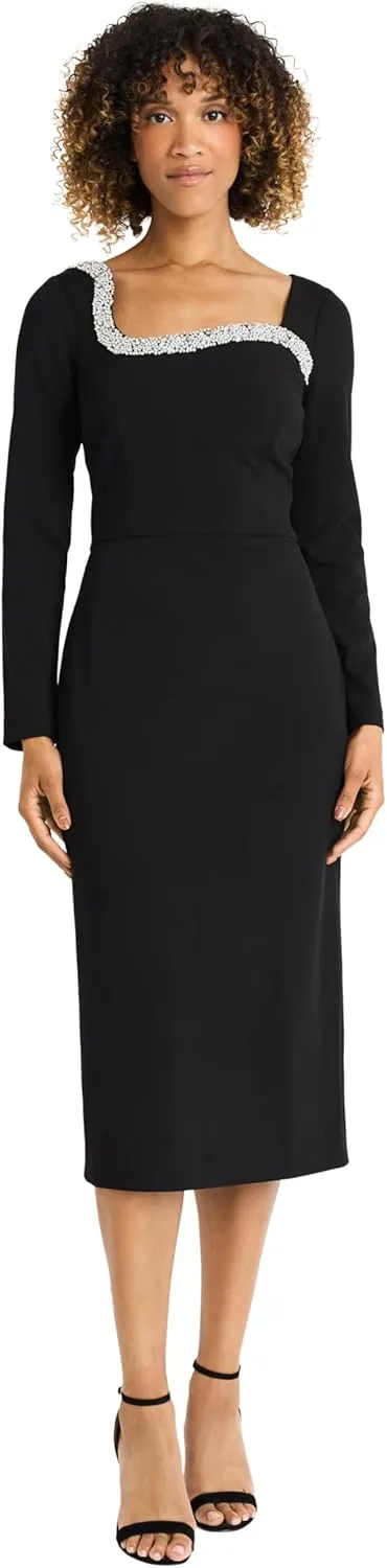 Maggy London Women's One-Shoulder Midi Dress with Curved Neckline