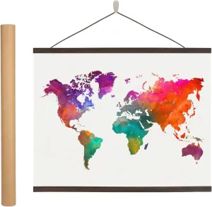 Magnetic Poster Hanger Frame - 24 inches Wooden Magnetic Poster Frame Hanger for Scratch Off Maps, Prints, Pictures, Photos, Canvas Artwork
