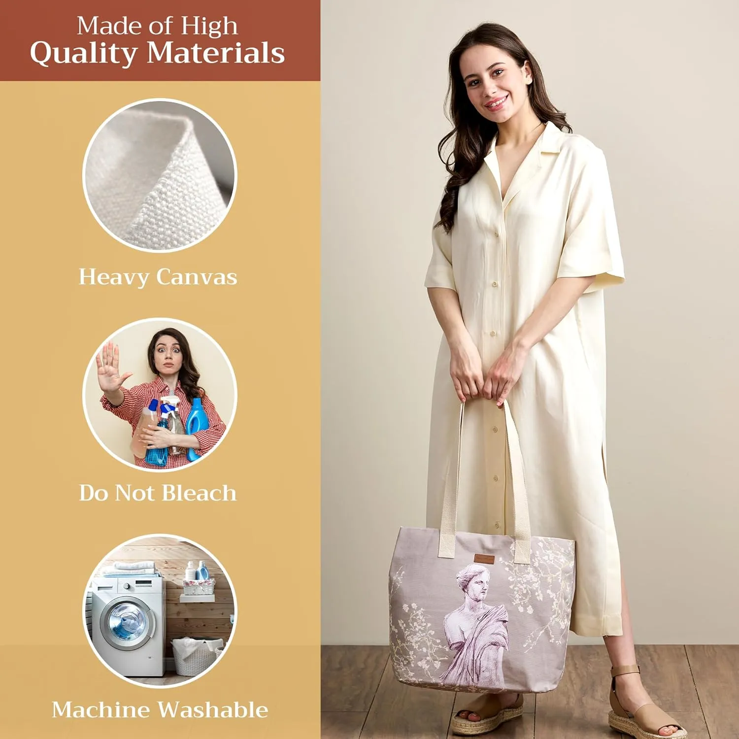 Maison d' Hermine Canvas Tote Bag for Women Cotton Canvas Reusable Shoulder Grocery Bags Bulk with Handle for Shopping Travel