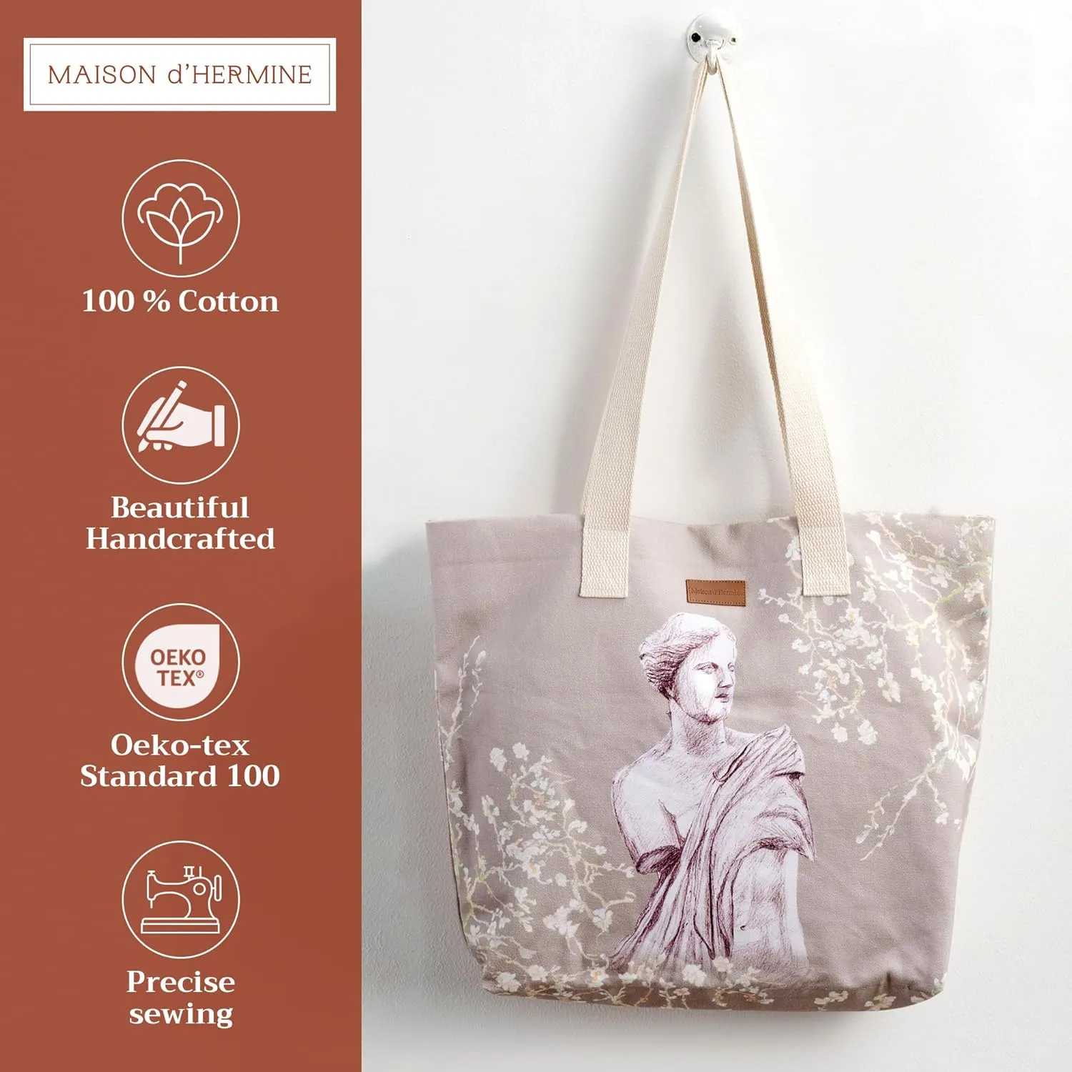 Maison d' Hermine Canvas Tote Bag for Women Cotton Canvas Reusable Shoulder Grocery Bags Bulk with Handle for Shopping Travel