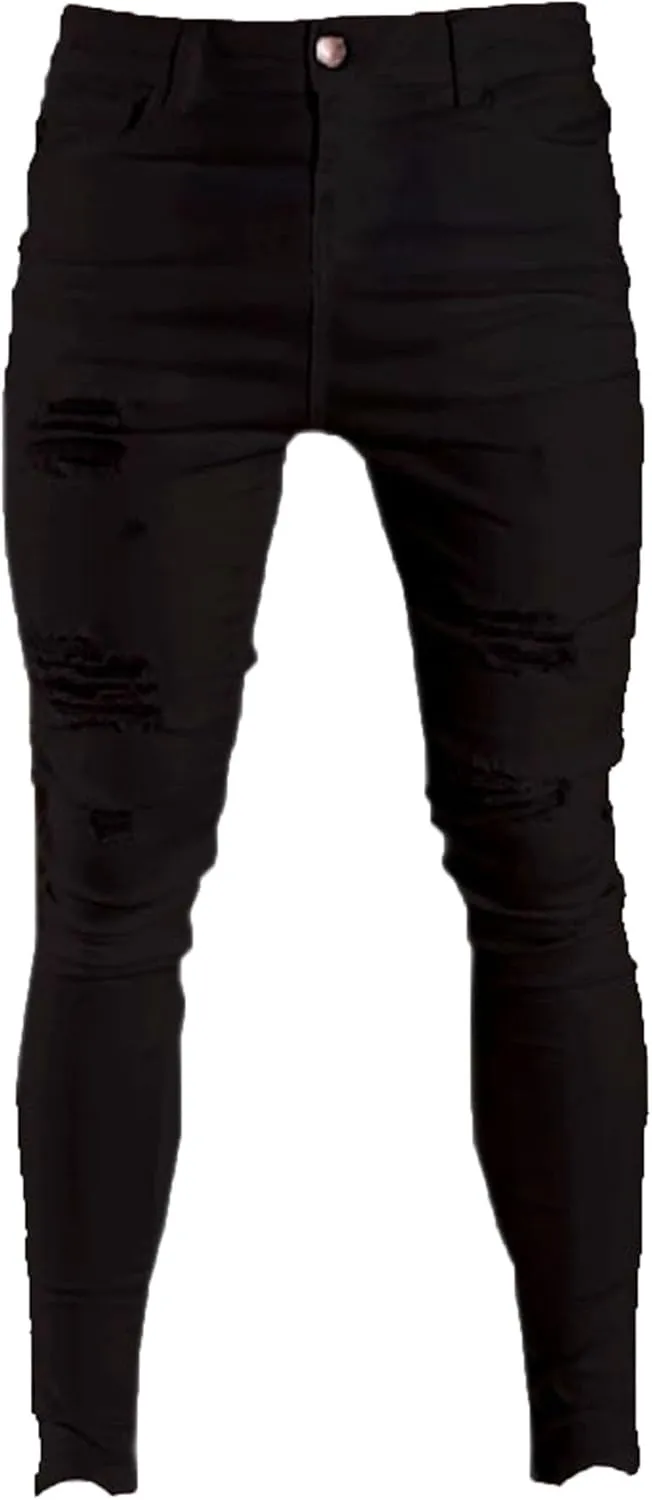 Maiyifu-GJ Men's Distressed Moto Biker Jeans Ripped Punk Gothic Zipper Denim Pants Hip hop Tapered Leg Slim Fit Jean