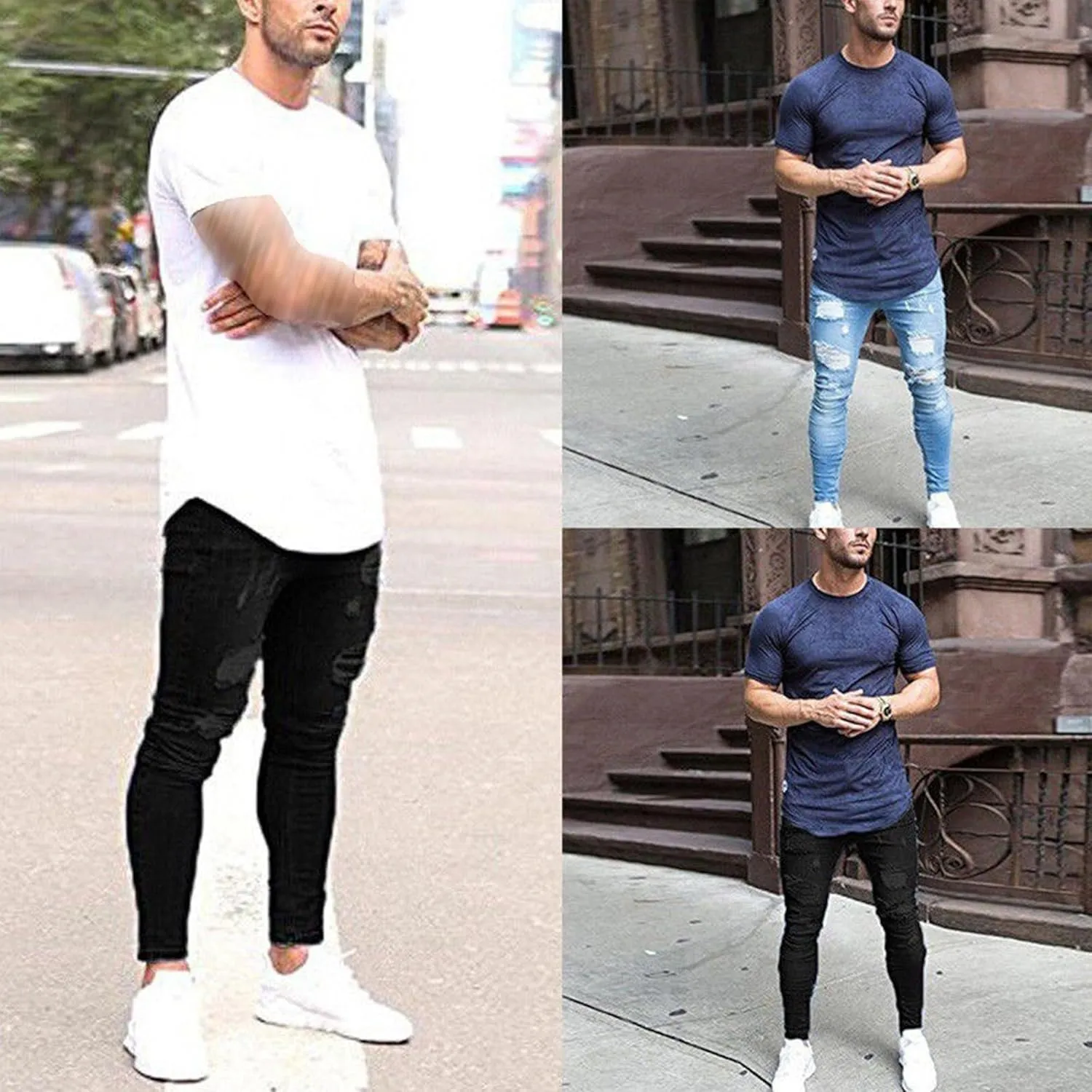 Maiyifu-GJ Men's Distressed Moto Biker Jeans Ripped Punk Gothic Zipper Denim Pants Hip hop Tapered Leg Slim Fit Jean