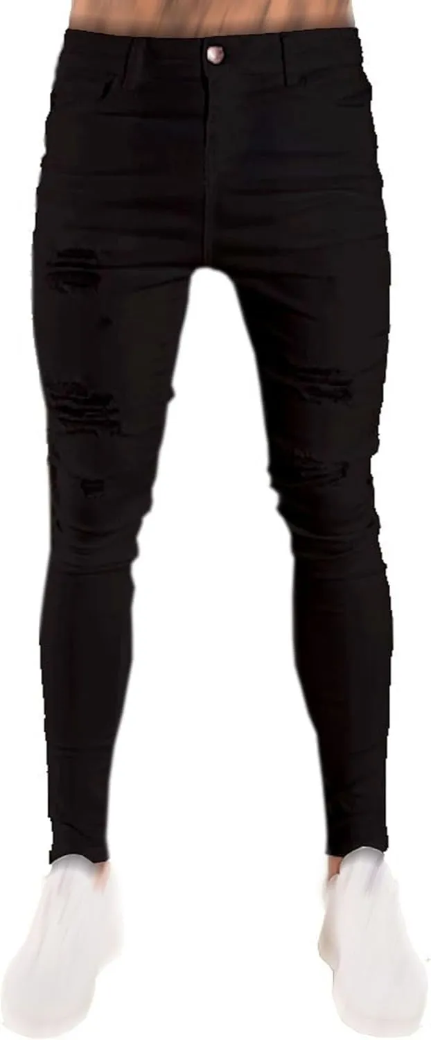 Maiyifu-GJ Men's Distressed Moto Biker Jeans Ripped Punk Gothic Zipper Denim Pants Hip hop Tapered Leg Slim Fit Jean