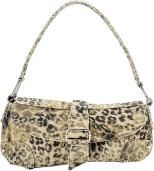 MakeMeChic Women's Leopard Print Shoulder Handbag Buckle Top Handle Y2k Underarm Bag