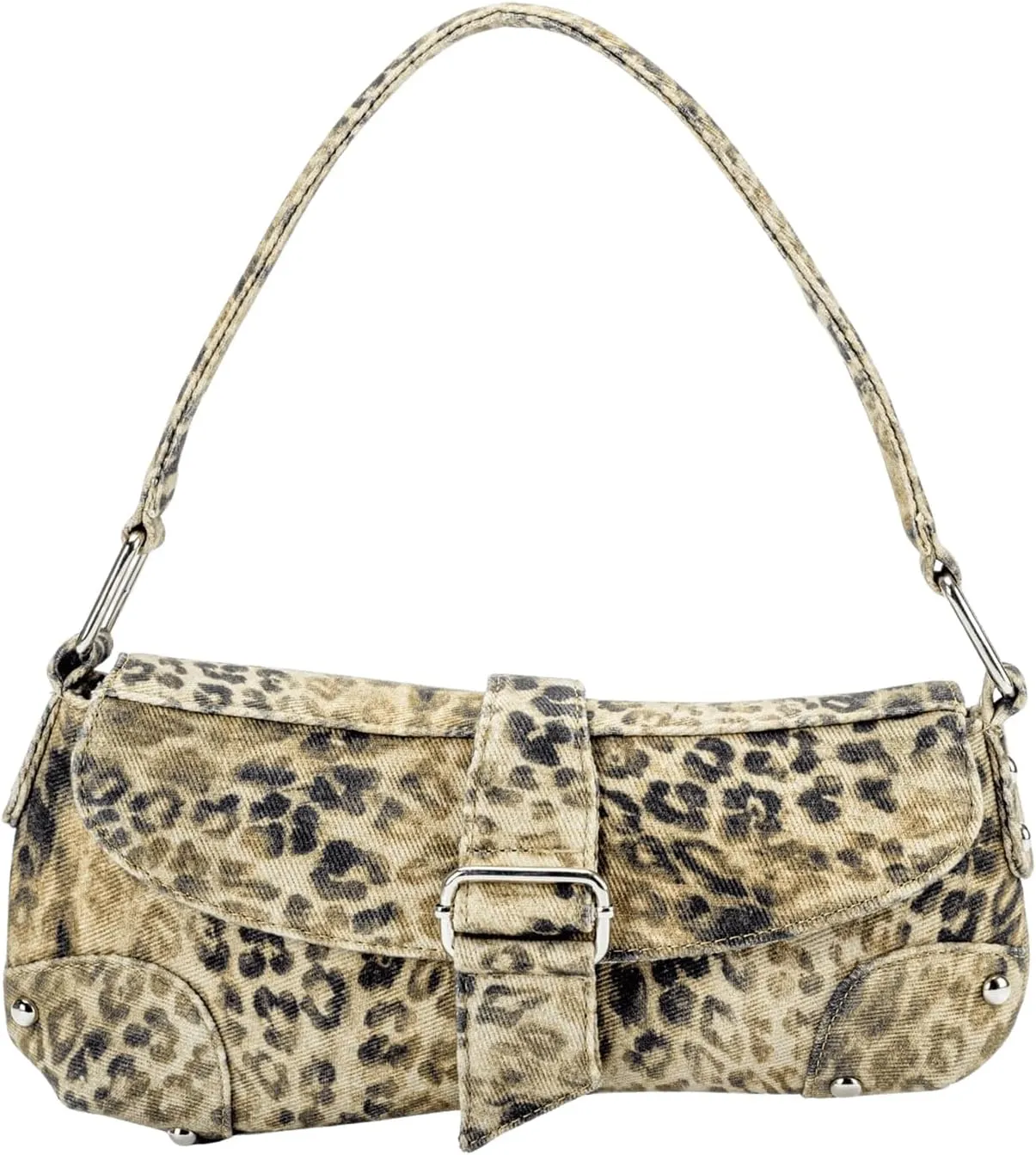 MakeMeChic Women's Leopard Print Shoulder Handbag Buckle Top Handle Y2k Underarm Bag