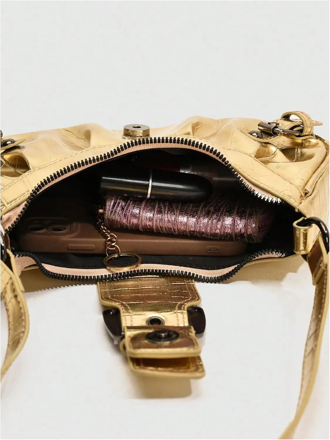 MakeMeChic Women's PU Leather Top Handle Buckle Shoulder Bag PU Leather Retro Vintage Mini Handbags