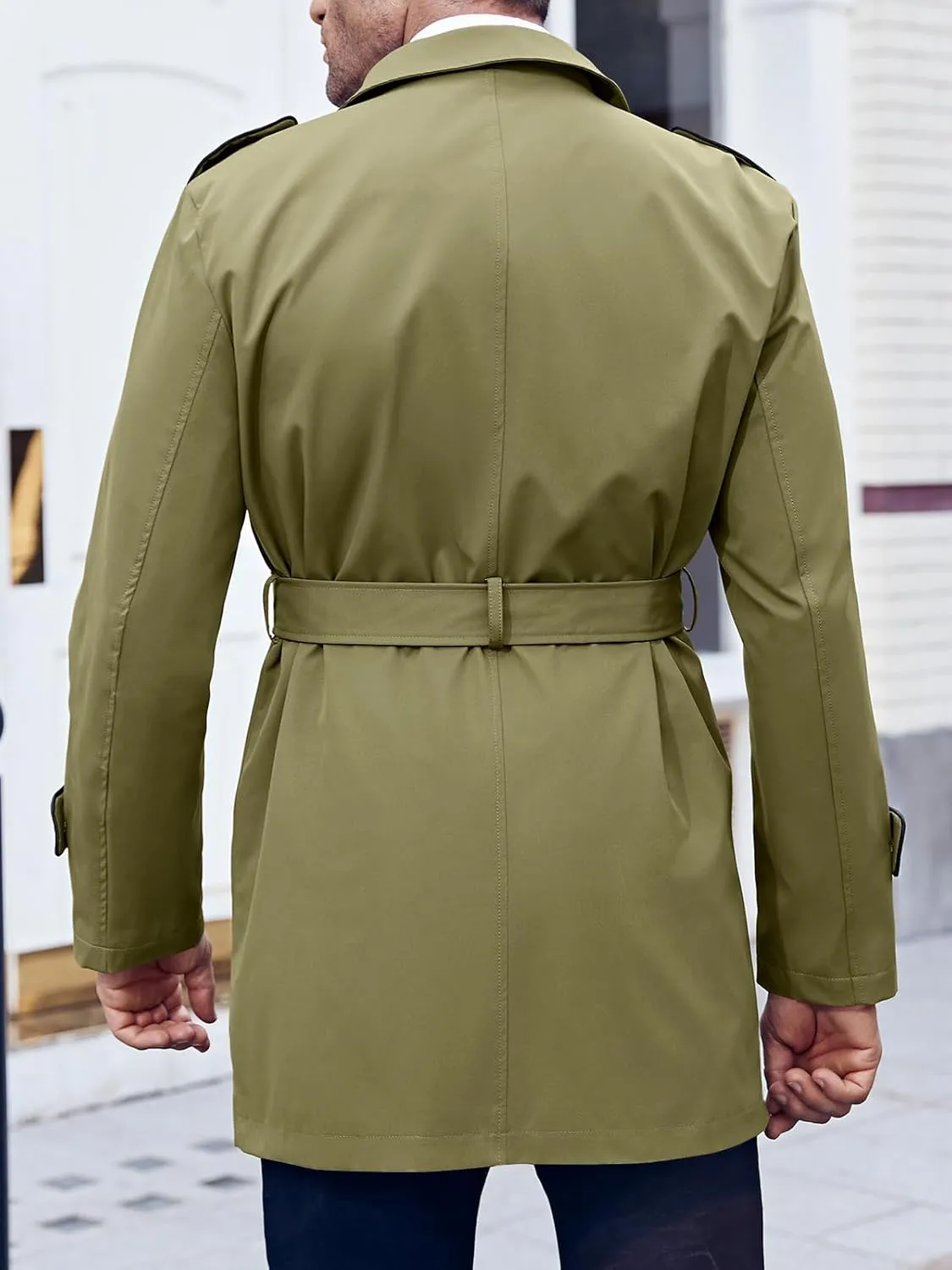 Makkrom Men's Trench Coat Slim fit Double Breasted Notched Lapel Belted Windbreaker Long Jacket Casual Windproof Overcoat