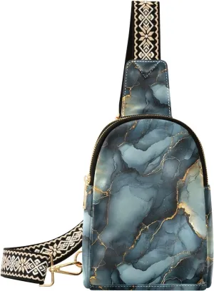 Marble Print Stylish PU Leather Waist Pack Soft Waterproof Crossbody Bag with Metal Hardware Fits Keys Phone Passport for Work Walks Music Fests & Trips