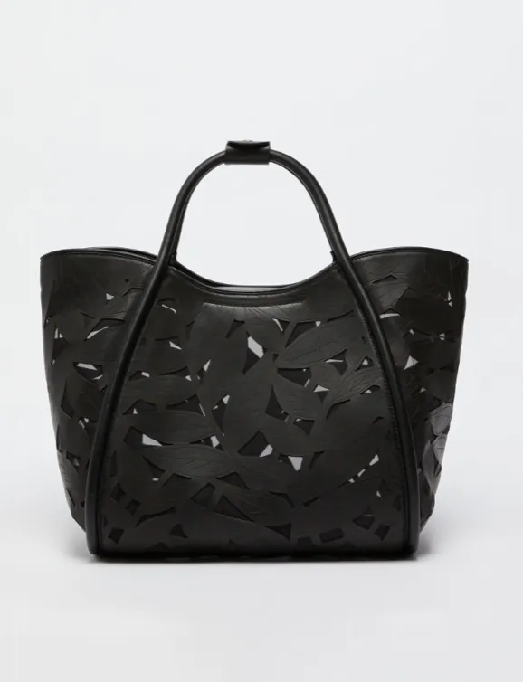 Marine tote bag in carved leather black