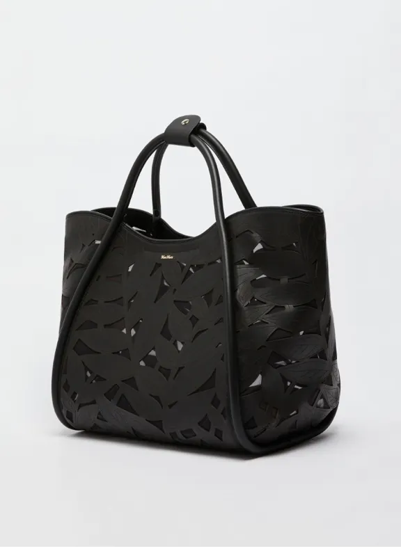 Marine tote bag in carved leather black