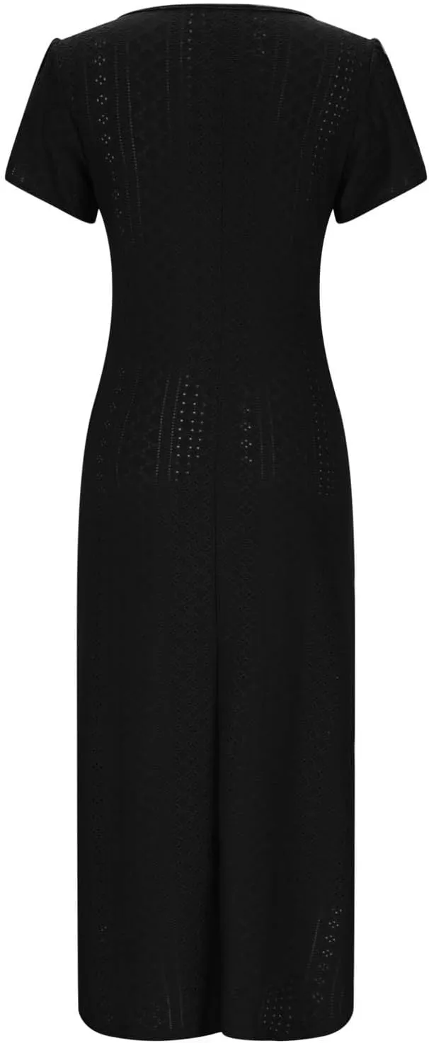 Maxi Dresses for Women 2025 Eyelet Casual Short Sleeve V-Neck Sundress Flowy Empire Waist Fashion Summer Dress
