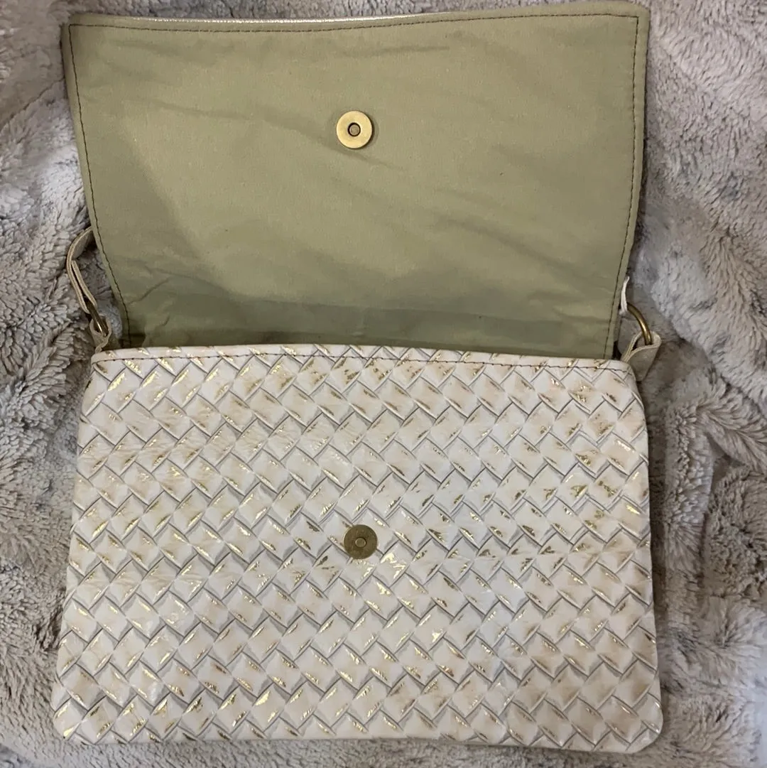 Maxine Gold Distressed Embossed Leather Foldover Flap Crossbody