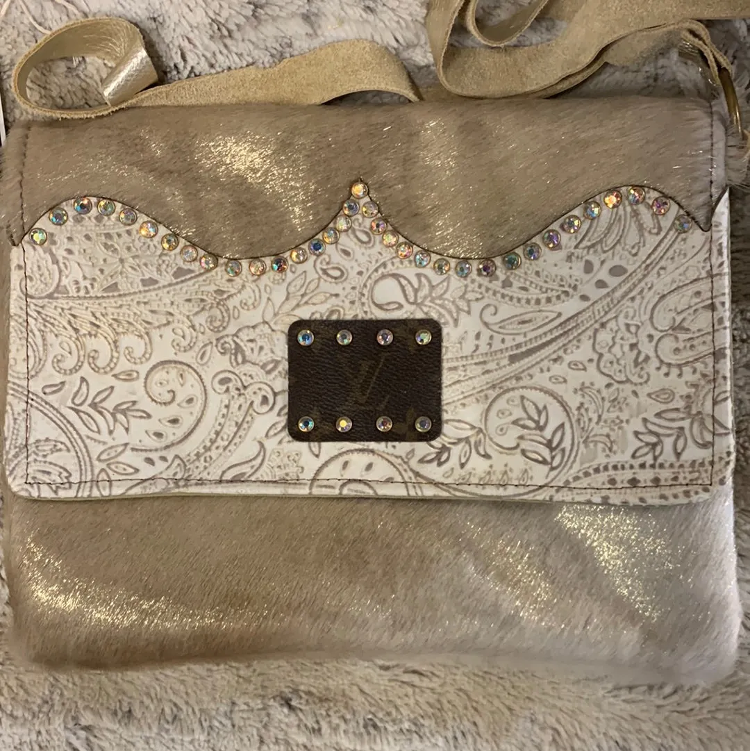 Maxine Gold Distressed Leather Foldover Flap Crossbody
