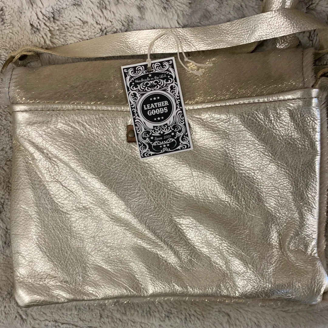 Maxine Gold Distressed Leather Foldover Flap Crossbody