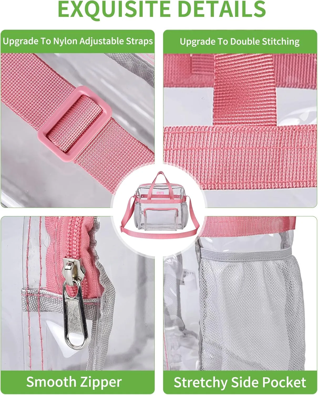 MAY TREE Clear Vinyl Tote Bag, Pink, 12 x 6 x 12 in